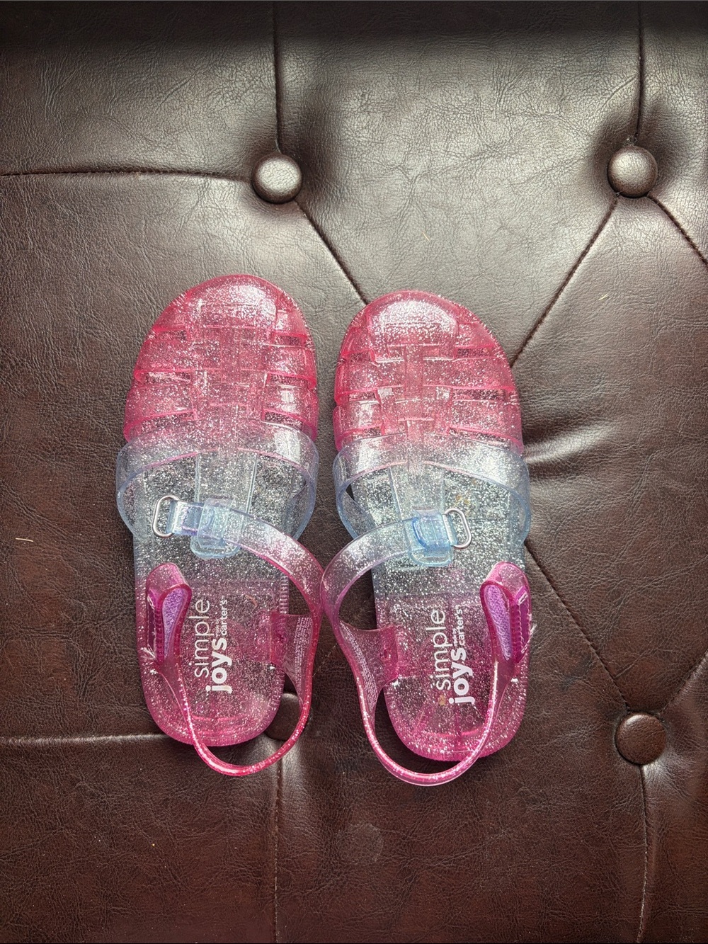 Simple Joys Girls' Glitter Pink-to-Clear Jelly Sandals